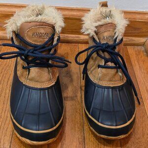 Khombu Ankle Boots Women 9 Brown Blue Leather Duck Winter Steel Shank